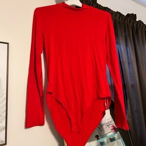 Red Long Sleeve Mock Neck Bodysuit